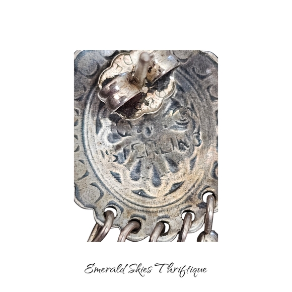 QT Sterling Silver 925 Southwest Green Turquoise Oval Dangle Post Earrings - Picture 3 of 4